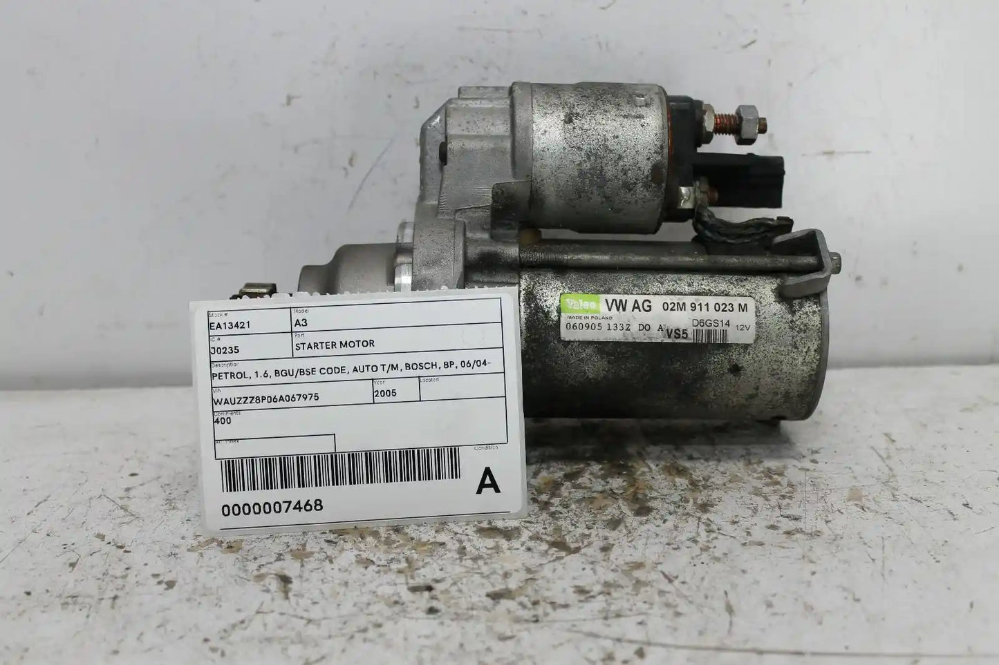 Audi, A3 Starter Motor Petrol 1.6 Bgu/Bse Code Auto T/M Bosch 8P 06/04 03/11
