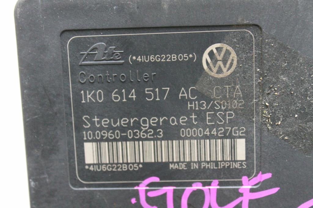 Volkswagen, Golf Abs Pump/Modulator Gen 5, On Motor P/N 1K0614517Ac, 06/04-02/09 J99878