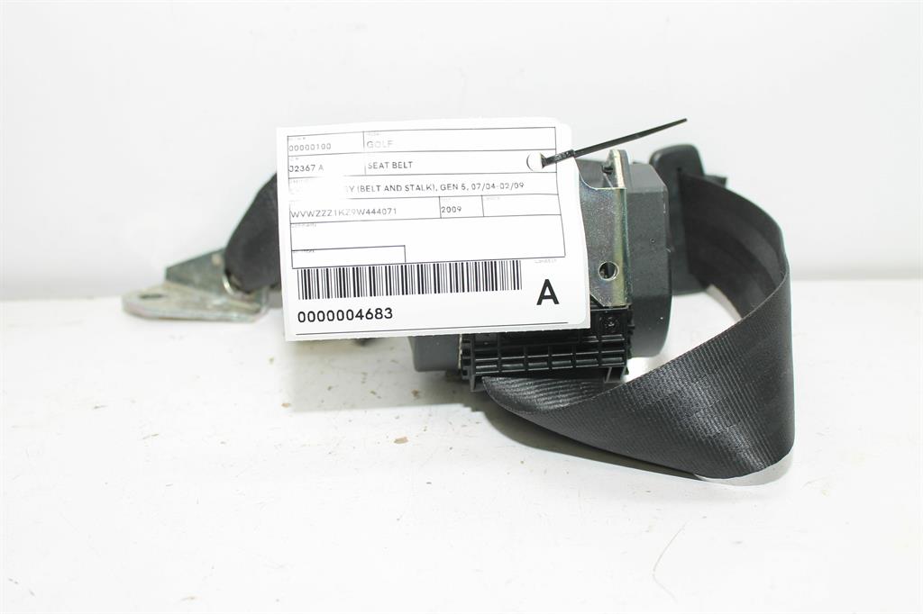 Volkswagen, Golf Seat Belt Lh Rear Assy (Belt And Stalk) Gen 6 10/08 03/13
