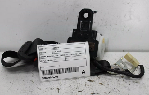 Toyota, Corolla Seat Belt Rh Rear Assy (Belt And Stalk) Zre182R Hatch 10/12 03/15