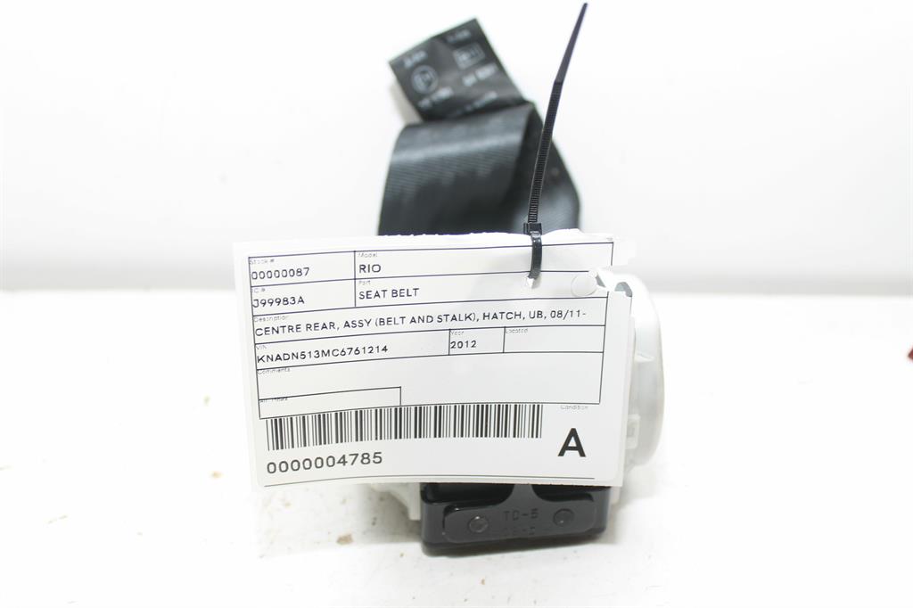 Kia, Rio Seat Belt Centre Rear Assy (Belt And Stalk) Hatch Ub 08/11 11/16