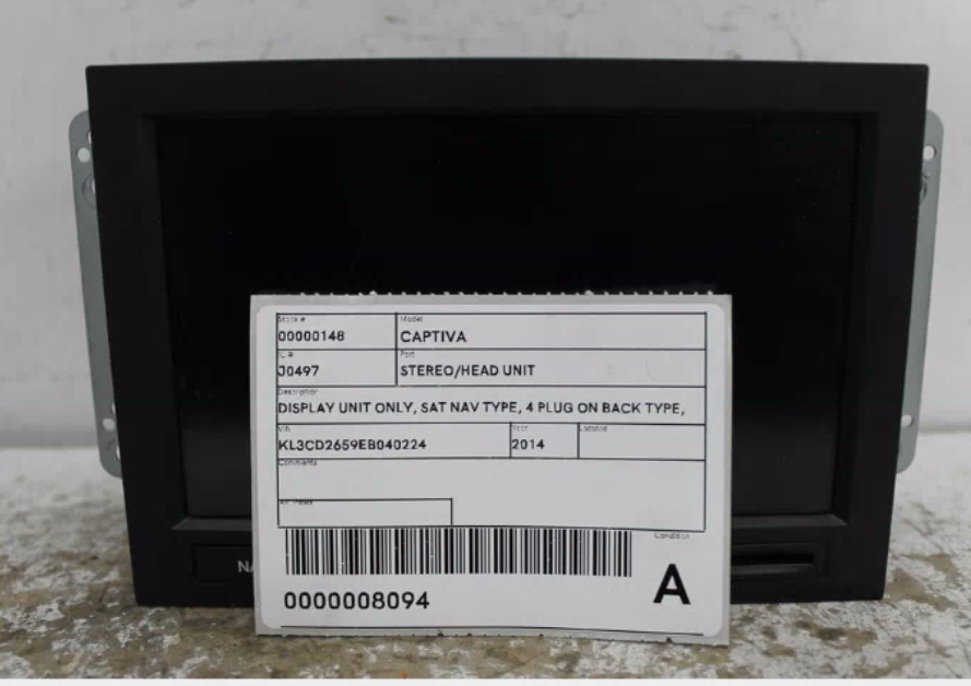 Holden, Captiva Stereo/Head Unit Display Unit Only Sat Nav Type 4 Plug On Back Type Cg 01/11 09/15