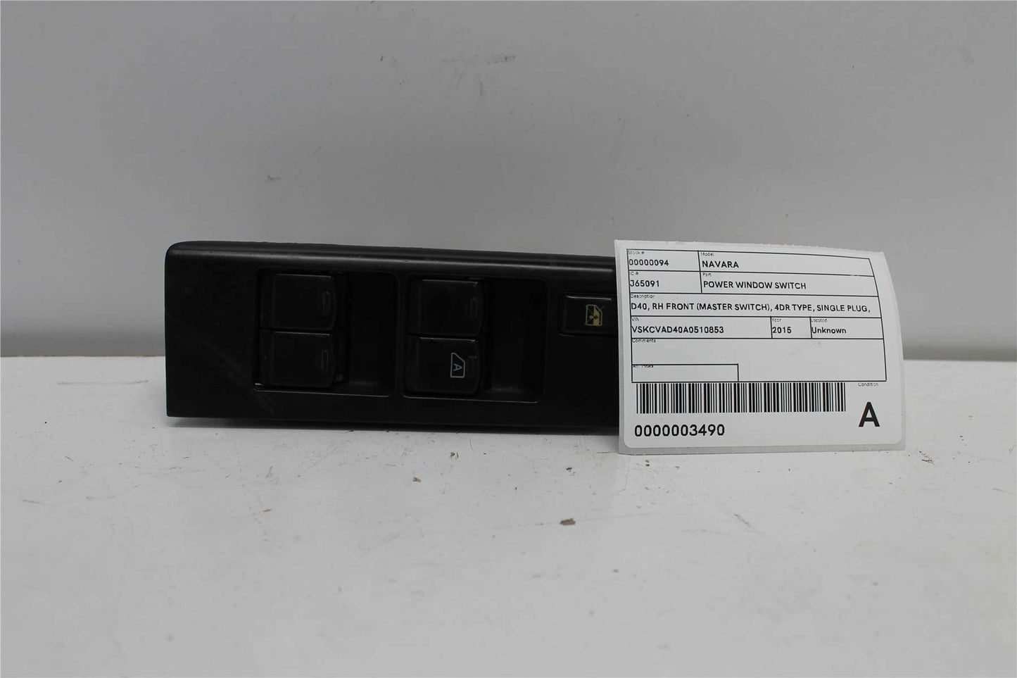 Nissan, Navara Power Window Switch D40 Rh Front (Master Switch) 4Dr Type Single Plug W/ Central Locking Type 09/05 08/15