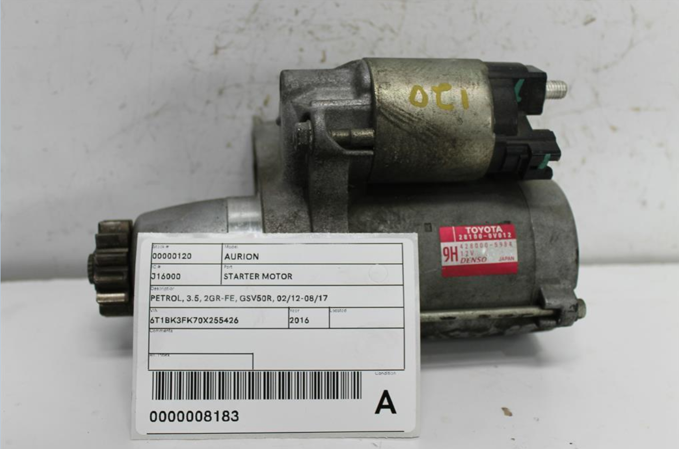 Toyota, Aurion Starter Motor Petrol 3.5 2Gr Fe Gsv50R 02/12 08/17