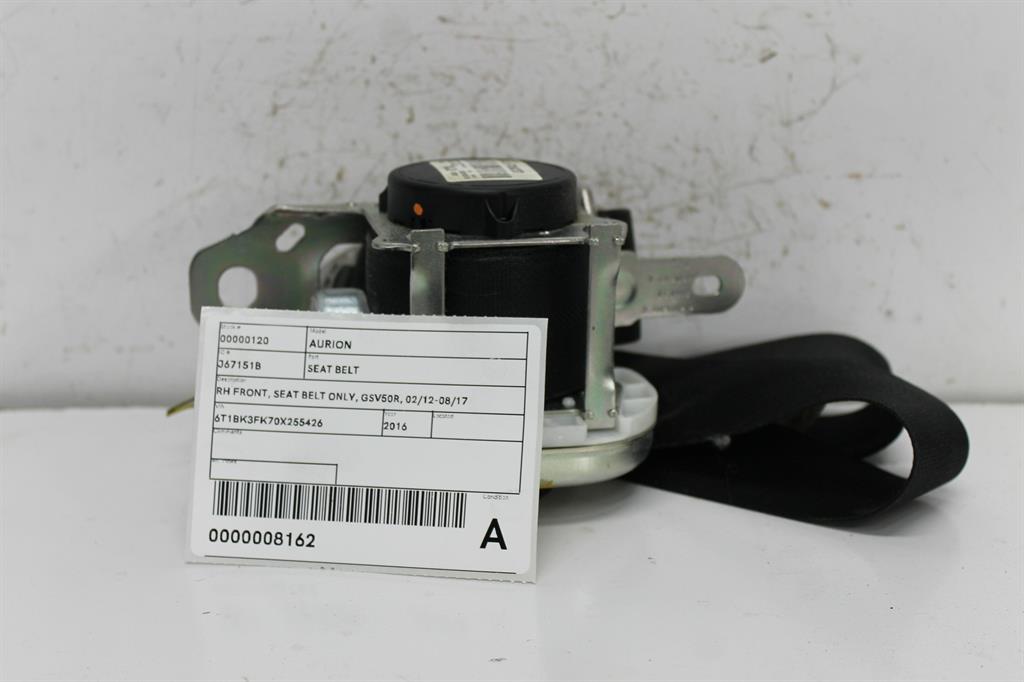 Toyota, Aurion Seat Belt Rh Front Seat Belt Only Gsv50R 02/12 08/17