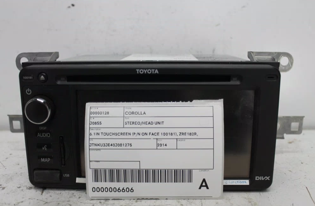 Toyota, Corolla Stereo/Head Unit 6.1In Touchscreen (P/N On Face 100181) Zre182R Hatch 10/12 03/15