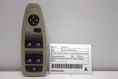 BMW, 3 Series Power Window Switch Rh Front (Master Switch) Non Folding Mirror W/ Auto Dip W/ Sun Blind Button Type F30 Sedan 11/11 02/19