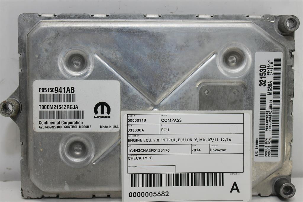Jeep, Compass Ecu 2.0 Petrol Ecu Only Mk 07/11 12/16