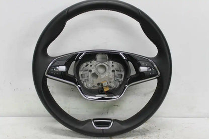 Skoda, Fabia Steering Wheel Nj 3 Spoke Leather Non Dotted Type W/ Black Stitch Black Audio Control Type 01/15 08/21