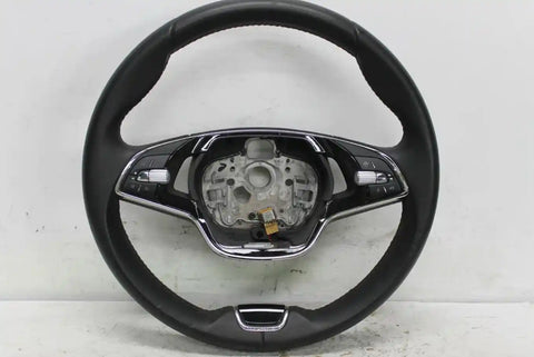Skoda, Fabia Steering Wheel Nj 3 Spoke Leather Non Dotted Type W/ Black Stitch Black Audio Control Type 01/15 08/21