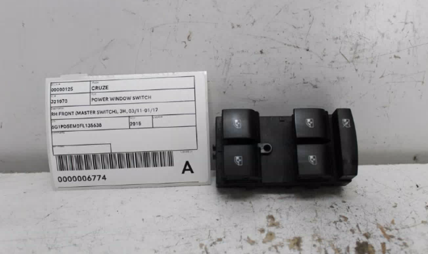 Holden, Cruze Power Window Switch Rh Front (Master Switch) Jh 03/11 01/17