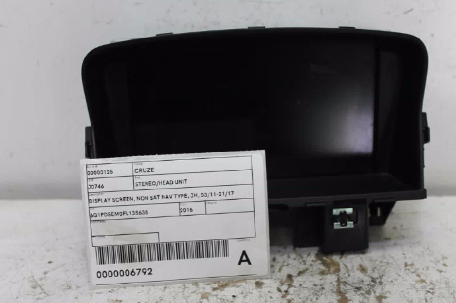 Holden, Cruze Stereo/Head Unit Display Screen Non Sat Nav Type Jh 03/11 01/17