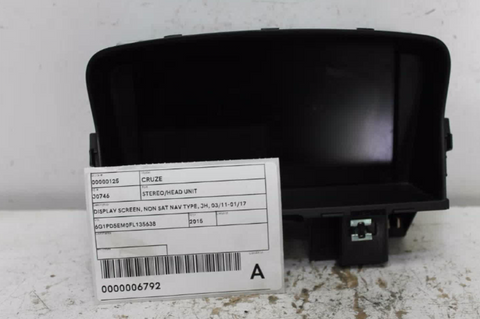 Holden, Cruze Stereo/Head Unit Display Screen Non Sat Nav Type Jh 03/11 01/17