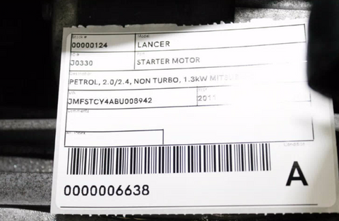 Mitsubishi, Lancer Starter Motor Petrol 2.0/2.4 Non Turbo 1.3Kw Mitsubishi M000T38771 Cj 11/10 10/15