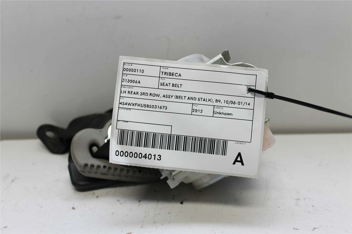 Subaru, Tribeca Seat Belt Lh Rear 3Rd Row Assy (Belt And Stalk) B9 10/06 01/14