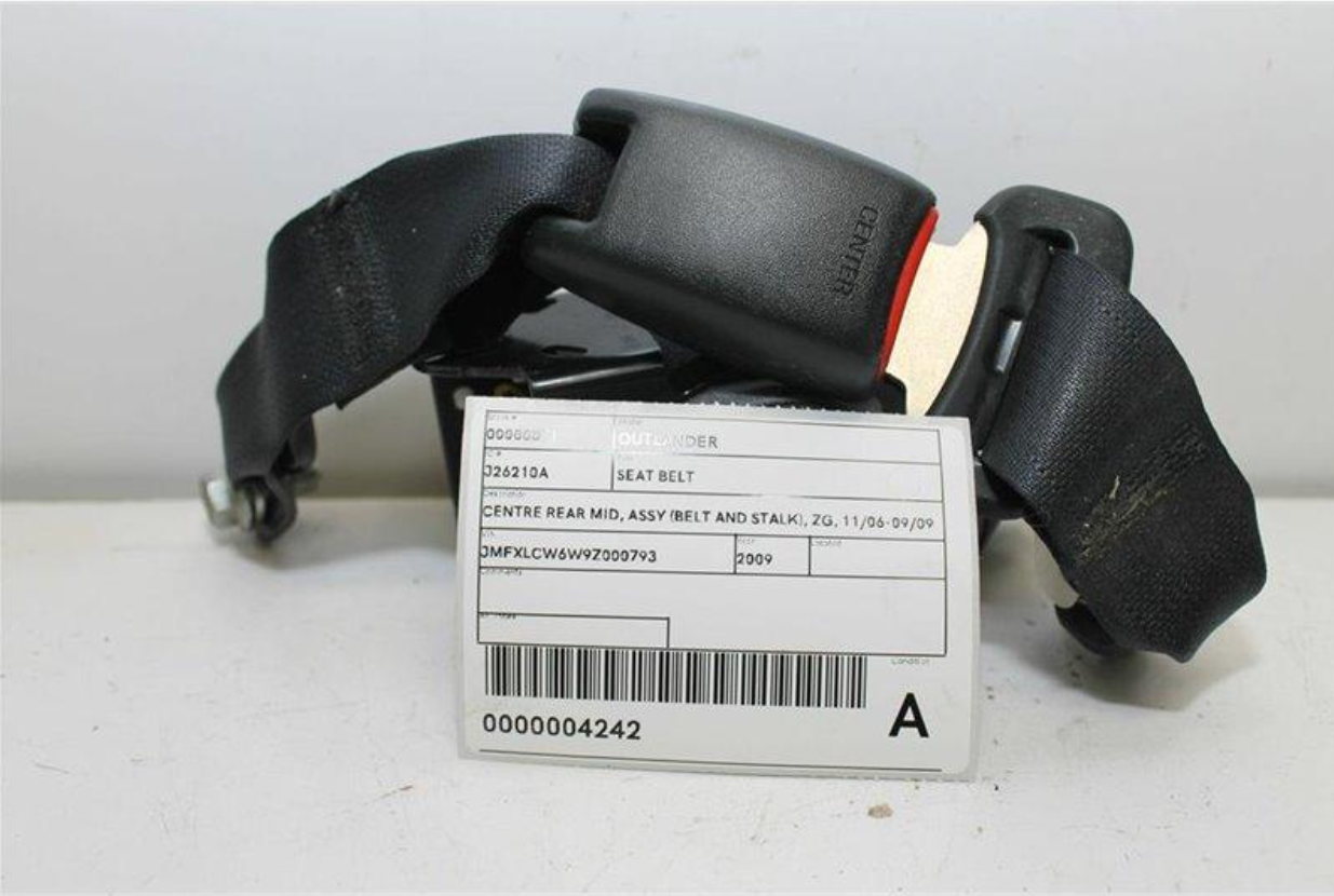 Mitsubishi, Outlander Seat Belt Centre Rear Mid Assy (Belt And Stalk) Zg 11/06 09/09