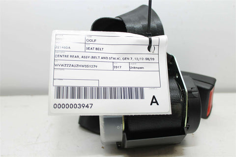 Volkswagen, Golf Seat Belt Centre Rear Assy (Belt And Stalk) Gen 7 12/12 08/20